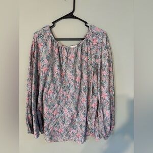 Ava & Viv Pink and Gray Floral Blouse